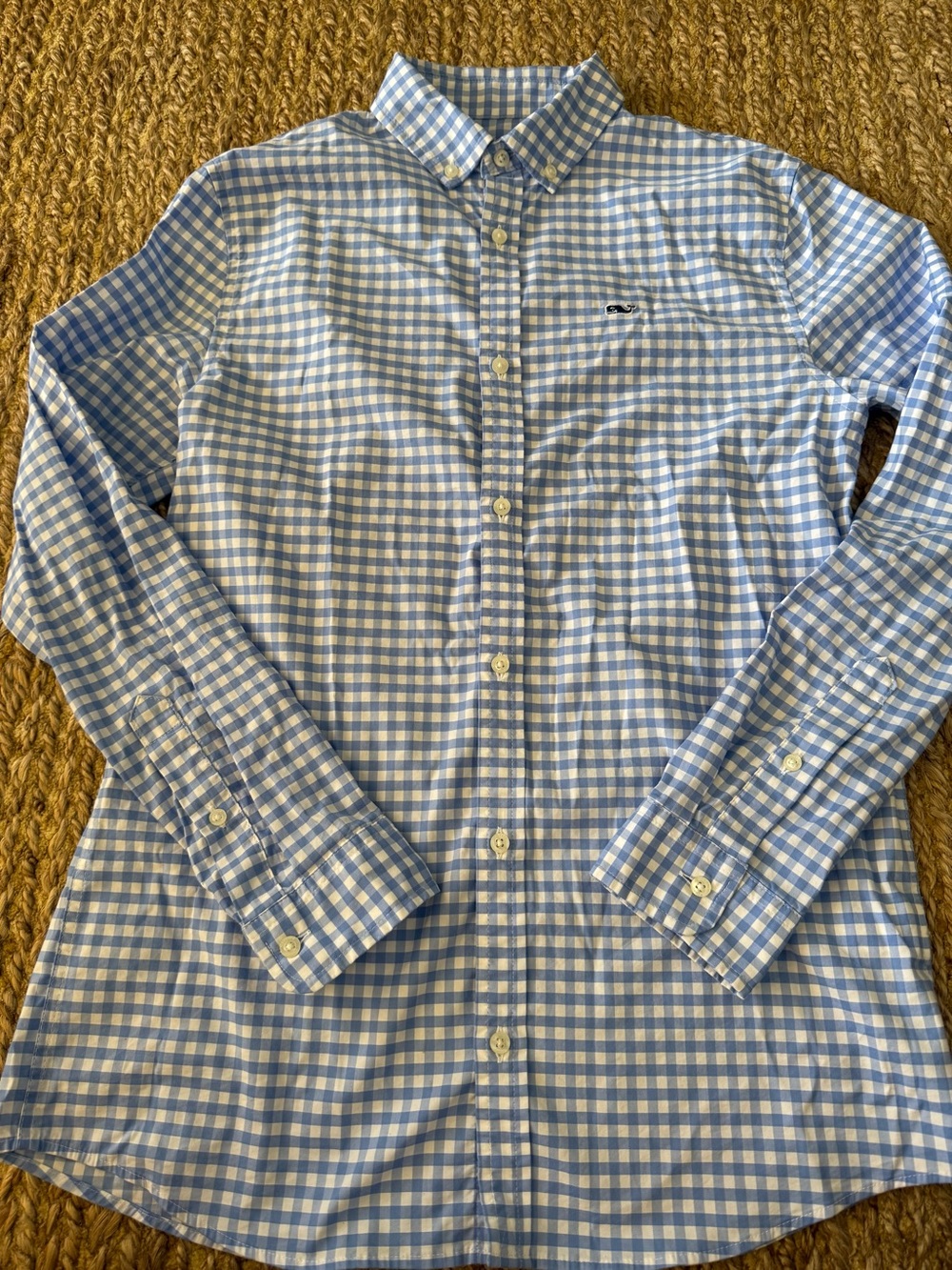 Vineyard Vines Boys Blue Gingham Performance Long Sleeve Shirt Size Large (16)